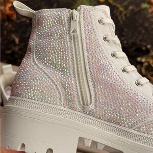 Women's Hand Crafted Blingy Combat Boots Rhinestones Size 8.5 Bride Concert New